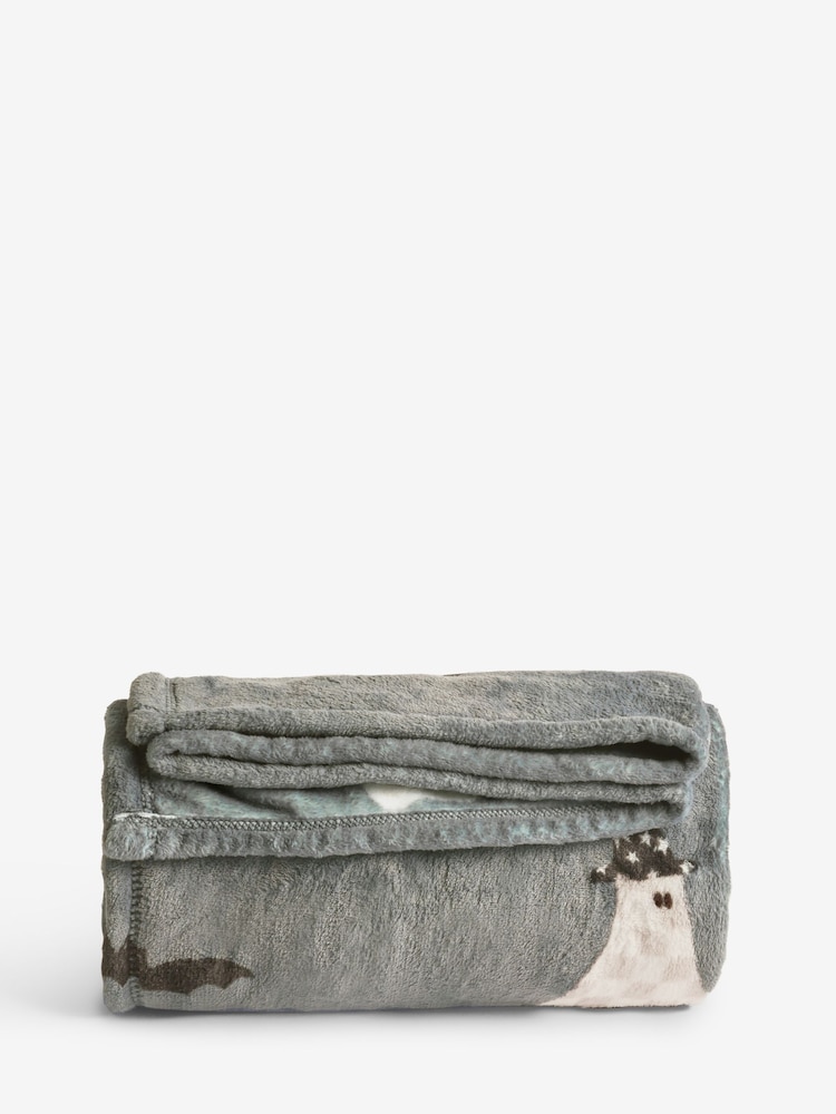 Grey Halloween Print Fleece Throw - Image 1 of 1