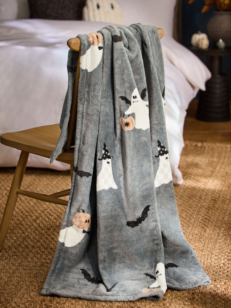 Grey Halloween Print Fleece Throw - Image 2 of 4
