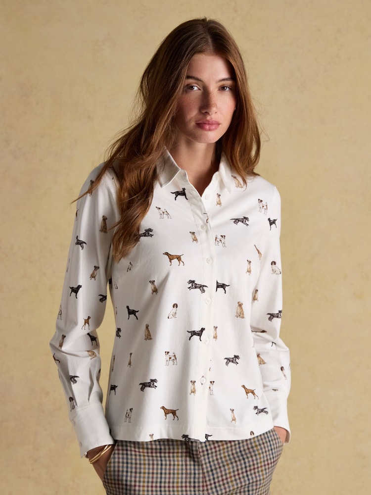 Joules X Eleanor Tomlinson White Dogs Cotton-Rich Jersey Shirt - Image 1 of 7 Joules X Eleanor Tomlinson White Dogs Cotton-Rich Jersey Shirt - Image 1 of 7