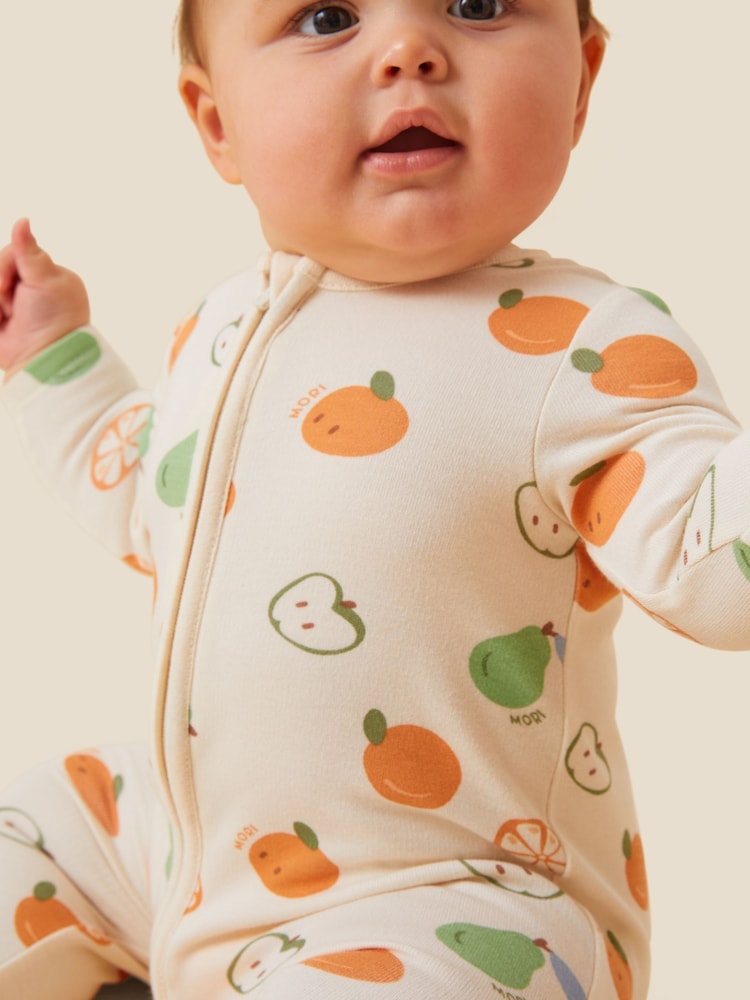 MORI Cotton & Bamboo Fruit Print Zip Up Sleepsuit - Imagen 2 de 4