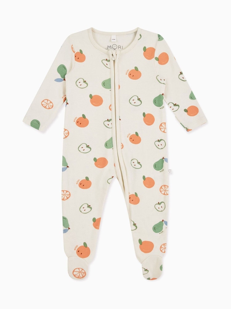 MORI Cotton & Bamboo Fruit Print Zip Up Sleepsuit - Imagen 4 de 4