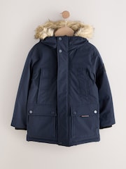 Navy Heavyweight Shower Resistant Faux Fur Trim Parka Coat (3-16yrs) - Image 1 of 7