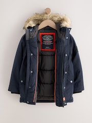 Navy Heavyweight Shower Resistant Faux Fur Trim Parka Coat (3-16yrs) - Image 2 of 7