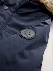 Navy Heavyweight Shower Resistant Faux Fur Trim Parka Coat (3-16yrs) - Image 6 of 7