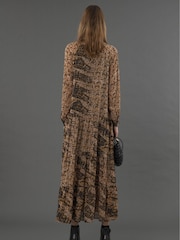 Religion Brown Sunset Maxi Shirt Dress With A Tiered Boho Style Skirt In Abstract Prints - Image 2 of 6