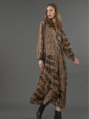 Religion Brown Sunset Maxi Shirt Dress With A Tiered Boho Style Skirt In Abstract Prints - Image 4 of 6