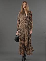 Religion Brown Sunset Maxi Shirt Dress With A Tiered Boho Style Skirt In Abstract Prints - Image 6 of 6