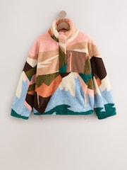 Orange/Green Abstract Print Borg Half Zip Fleece - Image 6 of 9