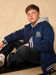 Navy Hooded Varsity Bomber Jacket (3-16yrs) - Image 3 of 11