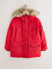 Red Heavyweight Shower Resistant Faux Fur Trim Parka Coat (3-16yrs) - Image 1 of 7
