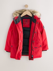 Red Heavyweight Shower Resistant Faux Fur Trim Parka Coat (3-16yrs) - Image 2 of 7