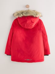 Red Heavyweight Shower Resistant Faux Fur Trim Parka Coat (3-16yrs) - Image 3 of 7