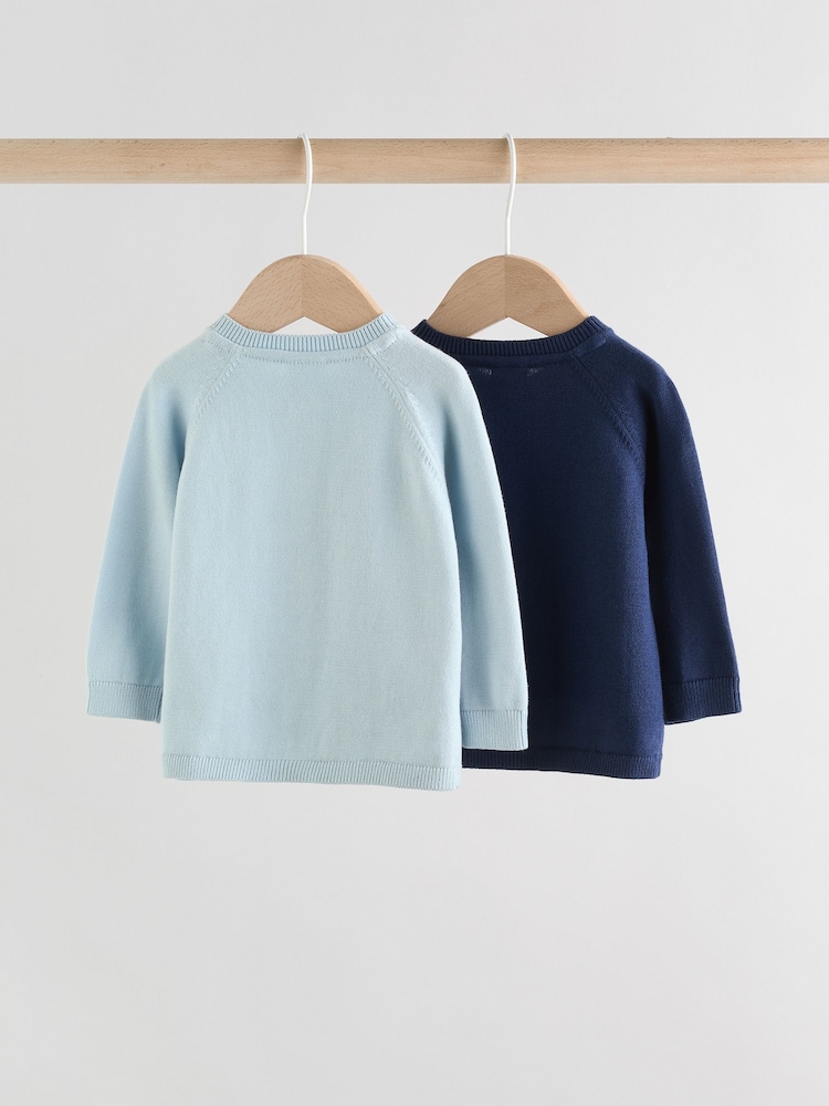 Blue 100% Cotton Knitted Baby Cardigans 2 Pack (0mths-3yrs) - Image 2 of 12 Blue 100% Cotton Knitted Baby Cardigans 2 Pack (0mths-3yrs) - Image 2 of 12