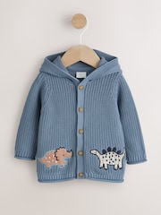 Navy Dinosaur Print Embroidered Baby Knitted Hooded Cardigan (0mths-2yrs) - Image 1 of 7