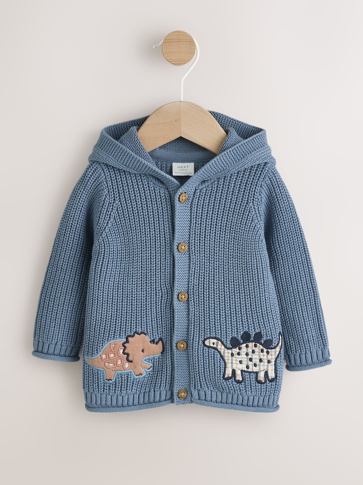 Next：日本 ネイビー 恐竜プリント 刺繍入り - ベビー ニット フード 
