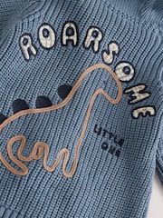 Navy Dinosaur Print Embroidered Baby Knitted Hooded Cardigan (0mths-2yrs) - Image 5 of 7