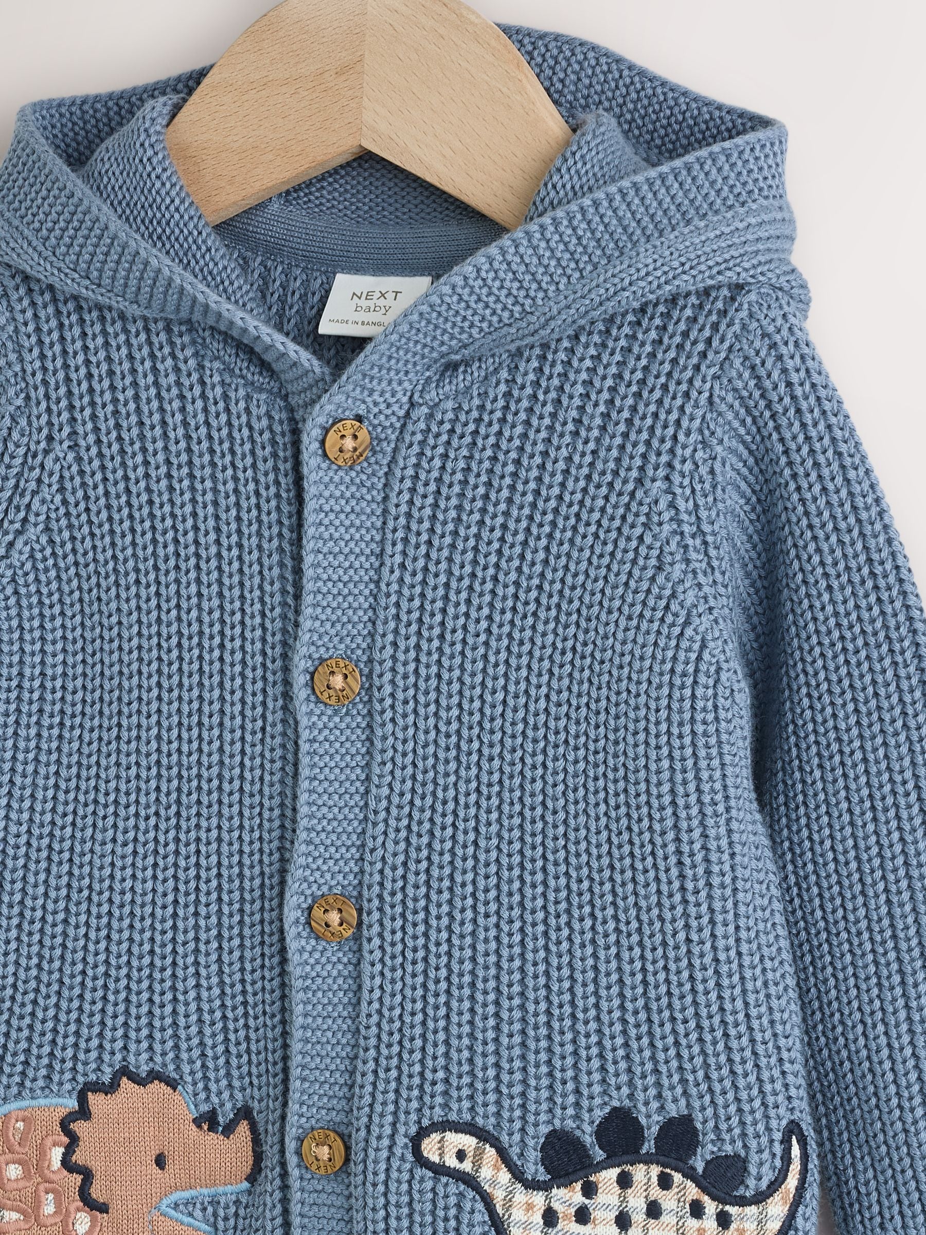 Buy Navy Dinosaur Print Embroidered Baby Knitted Hooded Cardigan