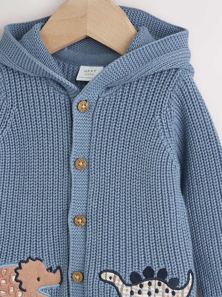 Next：日本 ネイビー 恐竜プリント 刺繍入り - ベビー ニット フード 
