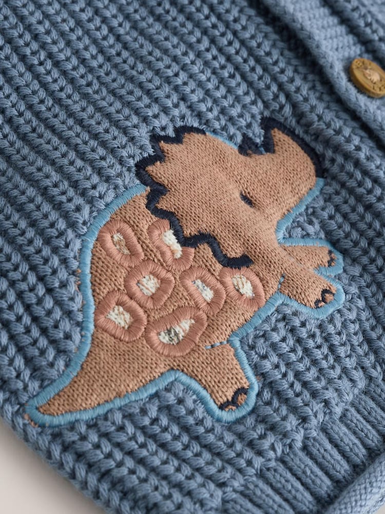 Navy Dinosaur Print Embroidered Baby Knitted Hooded Cardigan (0mths-2yrs) - Image 7 of 7