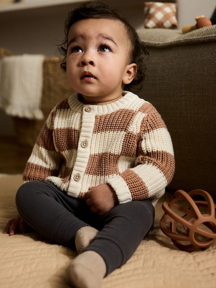 Natural Checkerboard Baby Knitted Cardigan (0mths-2yrs) - Image 1 of 3
