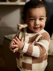 Natural Checkerboard Baby Knitted Cardigan (0mths-2yrs) - Image 2 of 3
