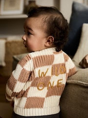 Natural Checkerboard Baby Knitted Cardigan (0mths-2yrs) - Image 3 of 3