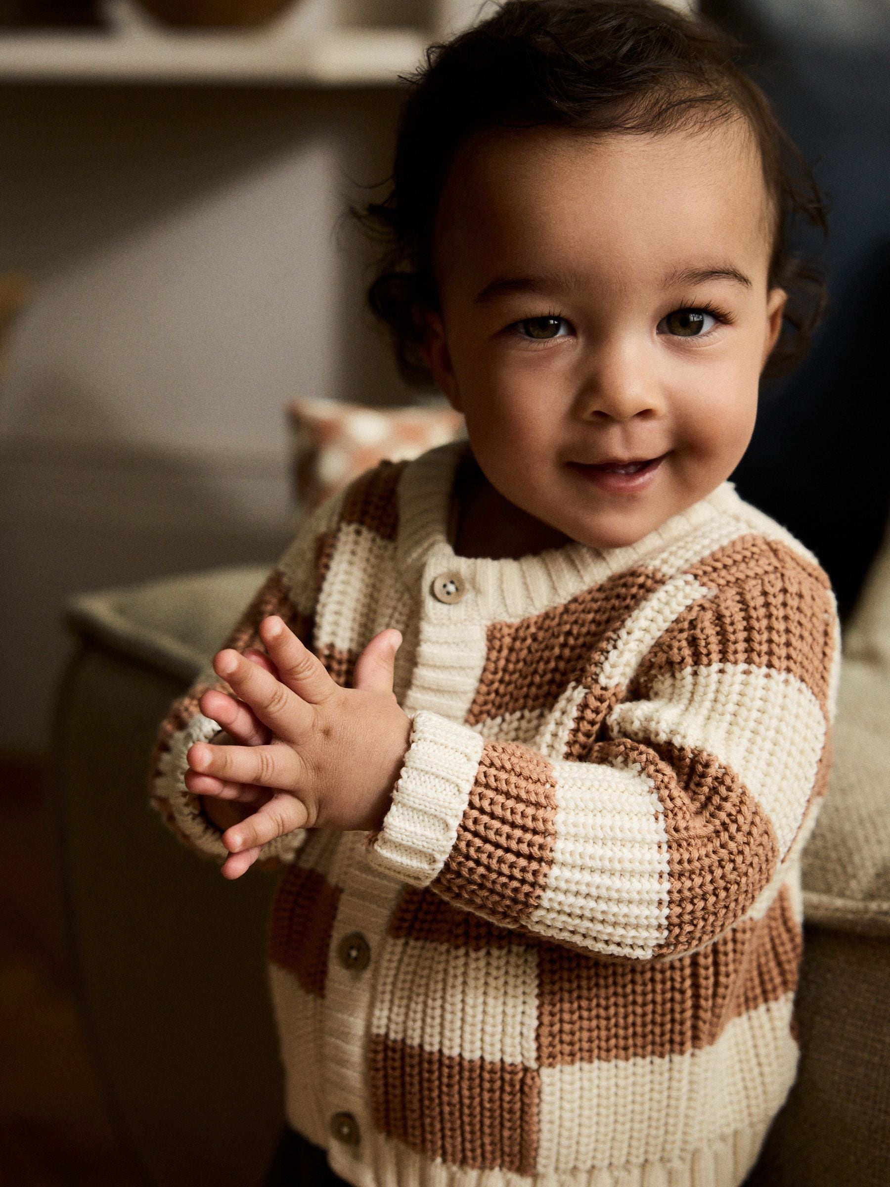 Buy Natural Checkerboard Baby Knitted Cardigan (0mths-2yrs) from
