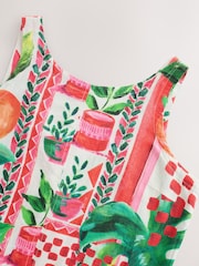 Red Floral Fruit Print Linen Scoop Back Mini Shift Dress - Image 2 of 4