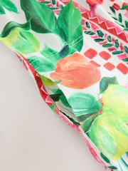 Red Floral Fruit Print Linen Scoop Back Mini Shift Dress - Image 3 of 4