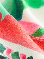 Red Floral Fruit Print Linen Scoop Back Mini Shift Dress - Image 4 of 4