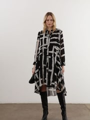 Religion Black High Low Midi Shirt Dress In Bold Monochrome Abstract Print - Image 1 of 6
