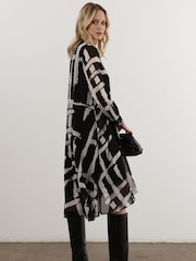 Religion Black High Low Midi Shirt Dress In Bold Monochrome Abstract Print - Image 2 of 6