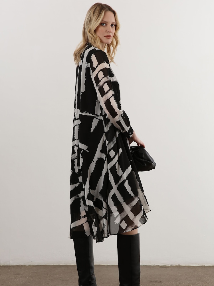 Religion Black High Low Midi Shirt Dress In Bold Monochrome Abstract Print - Image 2 of 6