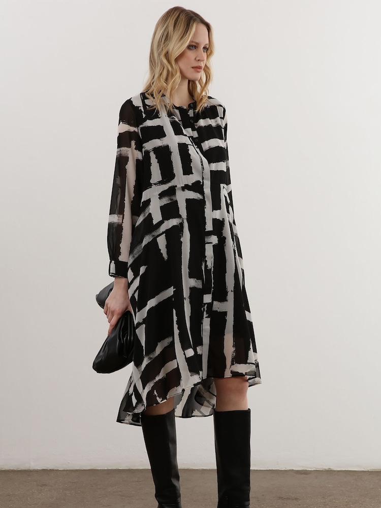 Religion Black High Low Midi Shirt Dress In Bold Monochrome Abstract Print - Image 3 of 6