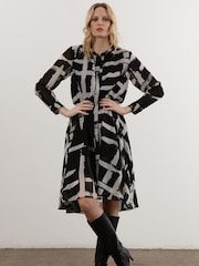 Religion Black High Low Midi Shirt Dress In Bold Monochrome Abstract Print - Image 5 of 6