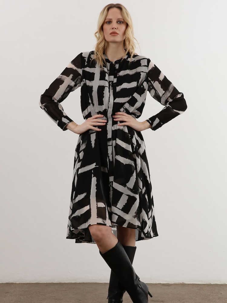 Religion Black High Low Midi Shirt Dress In Bold Monochrome Abstract Print - Image 5 of 6