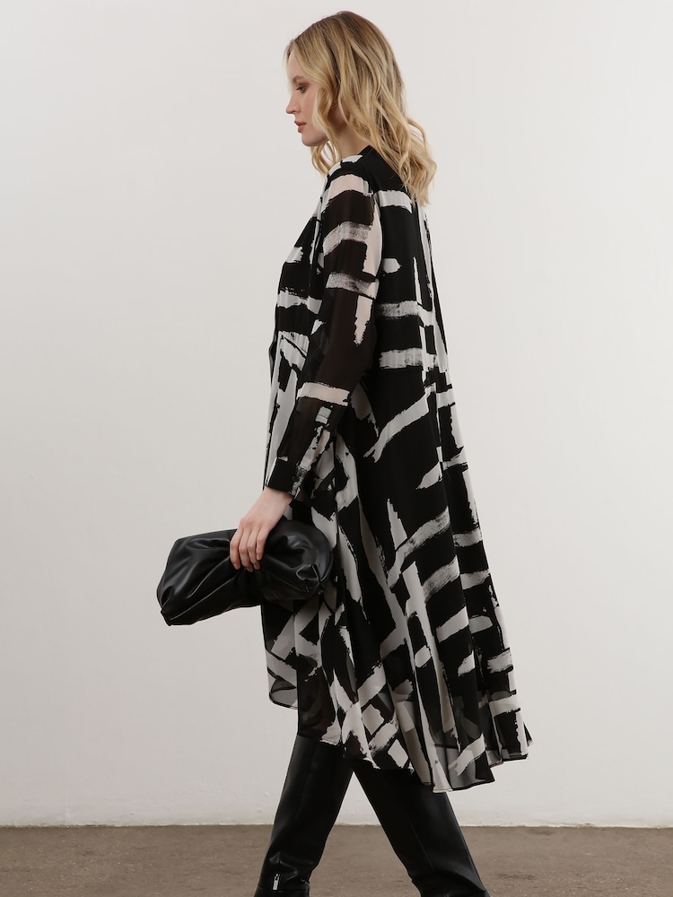 Religion Black High Low Midi Shirt Dress In Bold Monochrome Abstract Print - Image 6 of 6