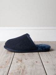 Chelsea Peers Blue Mens Suede Sheepskin Mule Slippers - Image 1 of 5