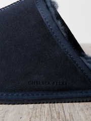 Chelsea Peers Blue Mens Suede Sheepskin Mule Slippers - Image 2 of 5