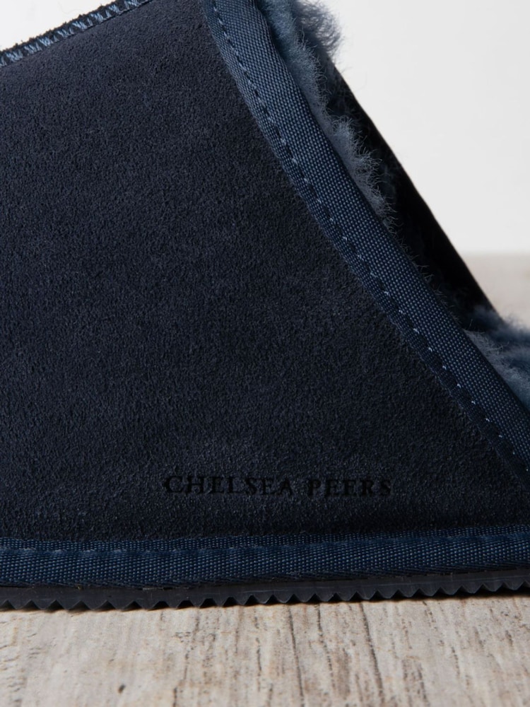 Chelsea Peers Blue Mens Suede Sheepskin Mule Slippers - Image 2 of 5