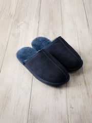 Chelsea Peers Blue Mens Suede Sheepskin Mule Slippers - Image 3 of 5