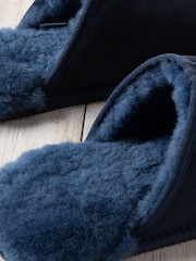 Chelsea Peers Blue Mens Suede Sheepskin Mule Slippers - Image 4 of 5