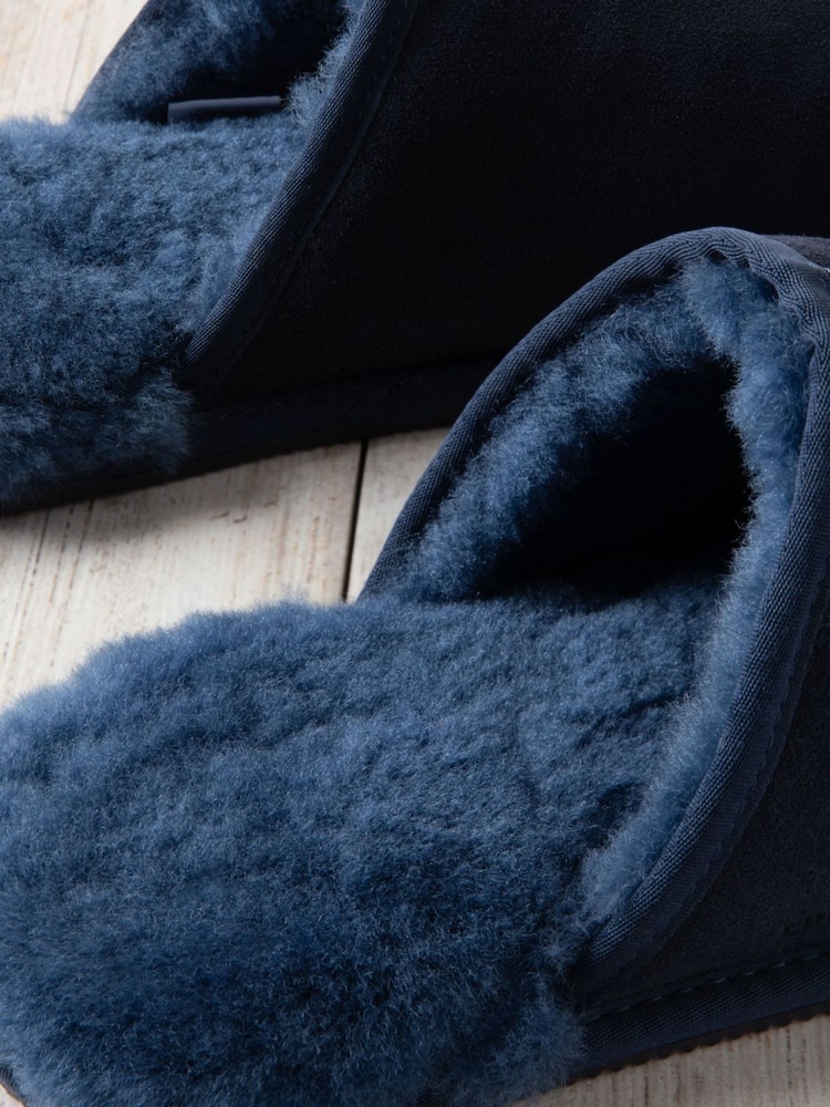 Chelsea Peers Blue Mens Suede Sheepskin Mule Slippers - Image 4 of 5
