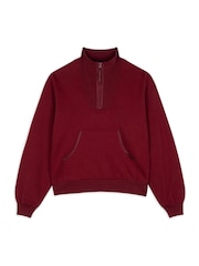 Chelsea Peers Red 100% Cotton Quarter Zip Funnel Sweater - Image 1 of 3