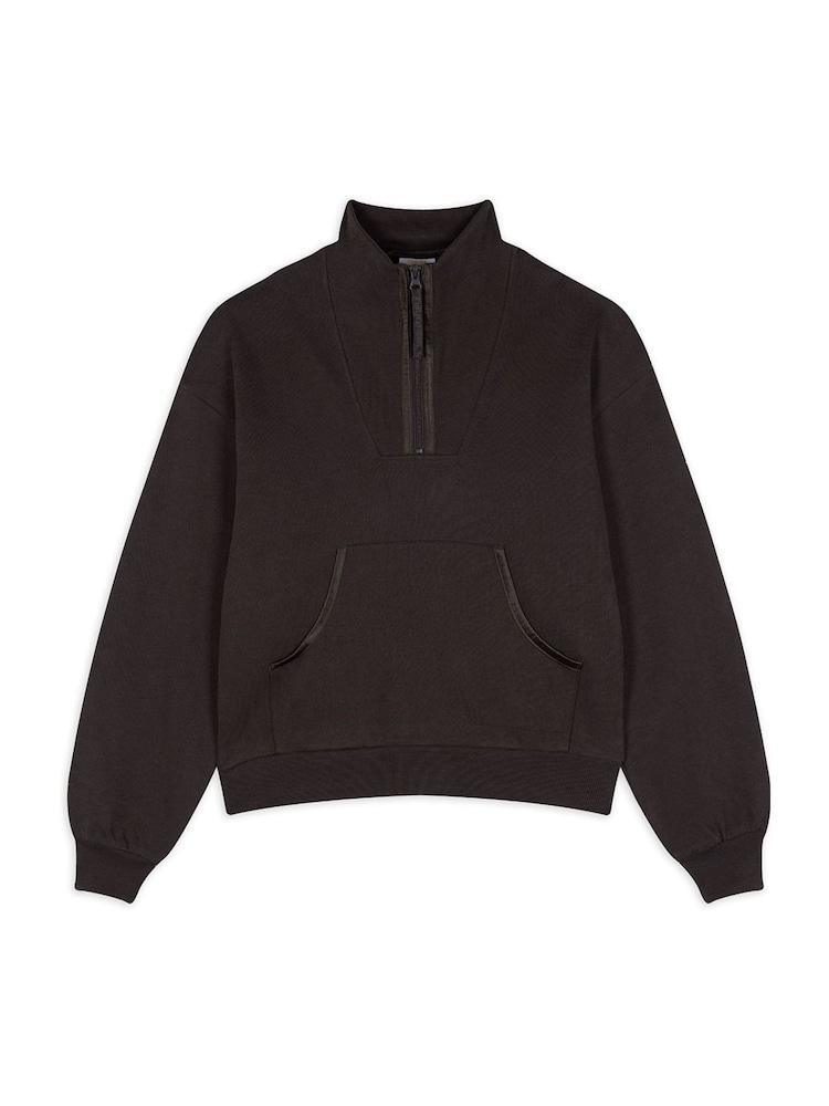 Chelsea Peers Brown 100% Cotton Quarter Zip Funnel Sweater - Image 1 of 3