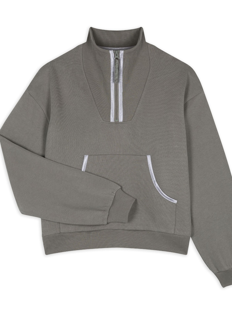 Chelsea Peers Grey 100% Cotton Quarter Zip Funnel Sweater - Image 2 of 3
