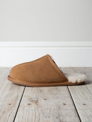 Chelsea Peers Natural Mens Suede Sheepskin Mule Slippers - Image 1 of 5