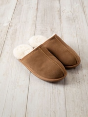 Chelsea Peers Natural Mens Suede Sheepskin Mule Slippers - Image 2 of 5