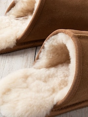 Chelsea Peers Natural Mens Suede Sheepskin Mule Slippers - Image 4 of 5
