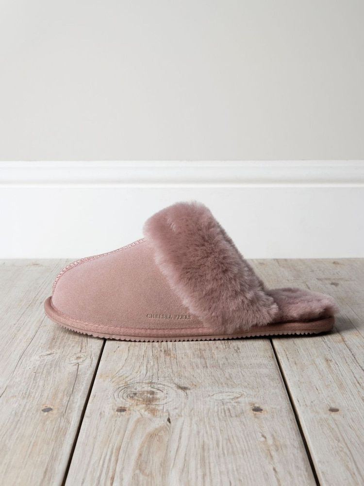 Chelsea Peers Pink Suede Sheepskin Mule Slippers - Image 1 of 5